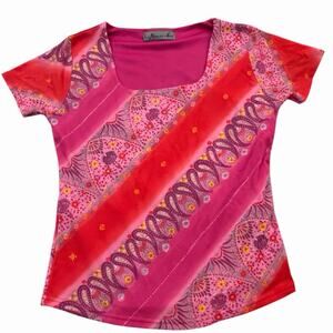 La Mode Eat A Vous Double Lined Micromesh Square Neck Short Sleeve Top Size M